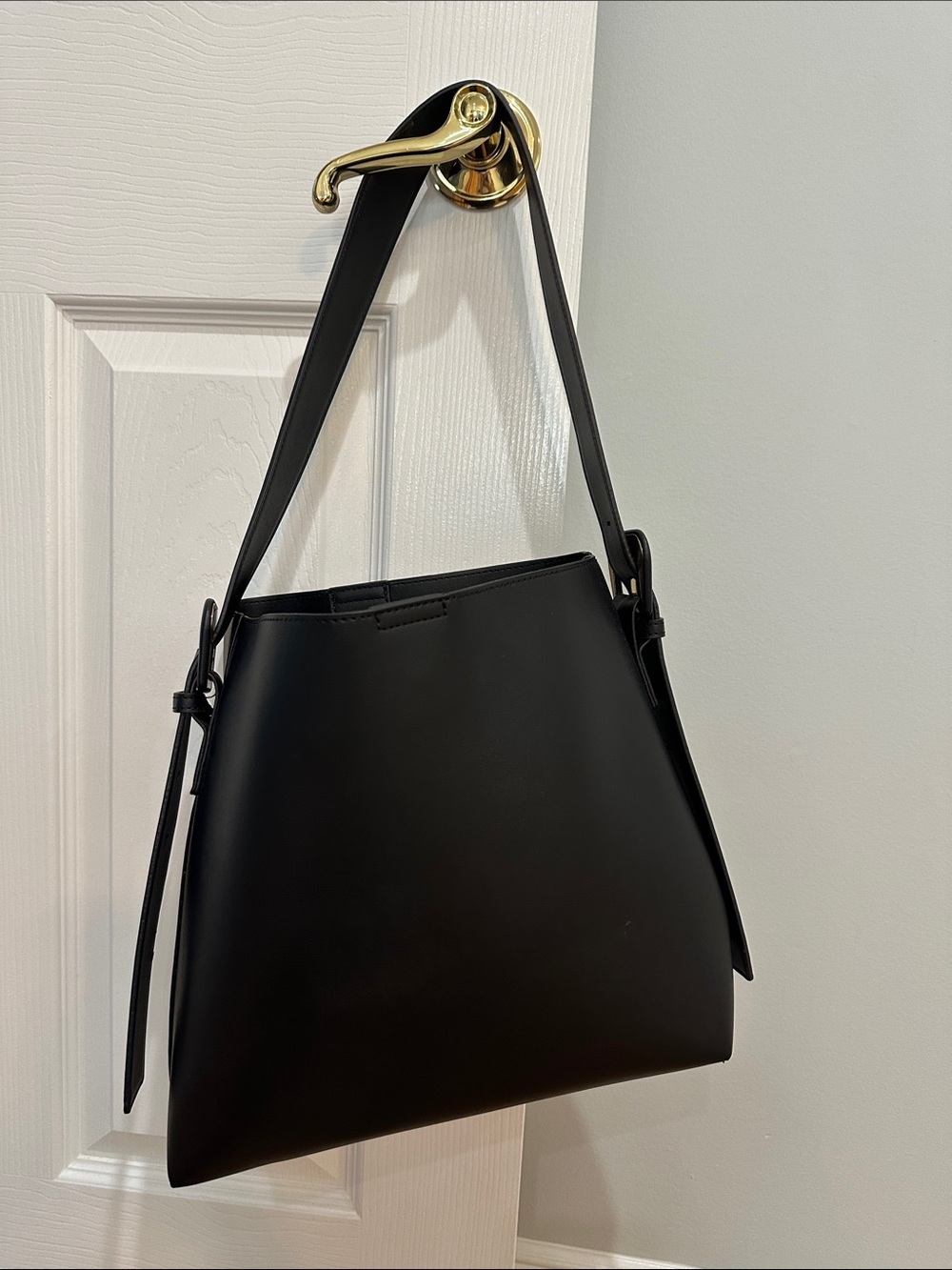 Contemporary Black Shoulder Bag with Adjustable Strap